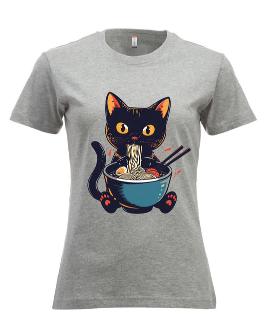 Classic T-women - "Cat eating noodles"