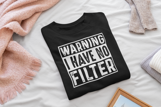 Sweater met ronde hals - 'Warning I have no filter'